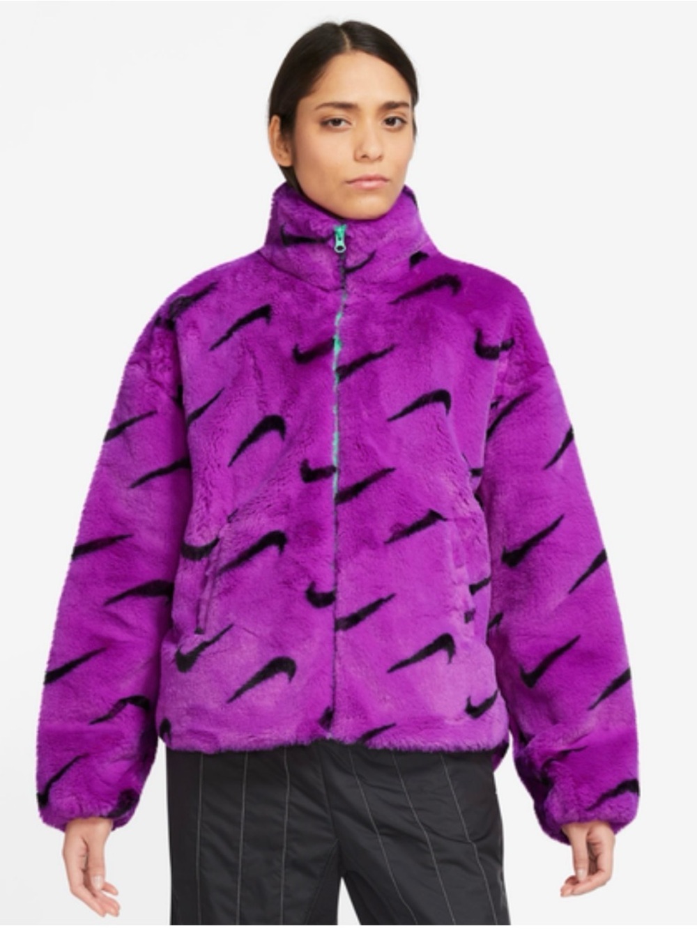 Nike Sportswear Plush Women's Printed Faux Fur Jacket VIVID PURPLE/BLACK XS